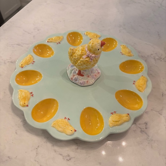 Global Design Connections Other - Charming Yellow Green Chick Deviled Egg Platter Easter Whimsical Ceramic 3D